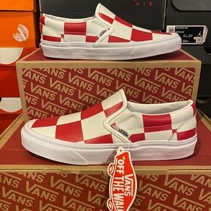 Vans Classic Slip-On Leather Check White Red Shoes